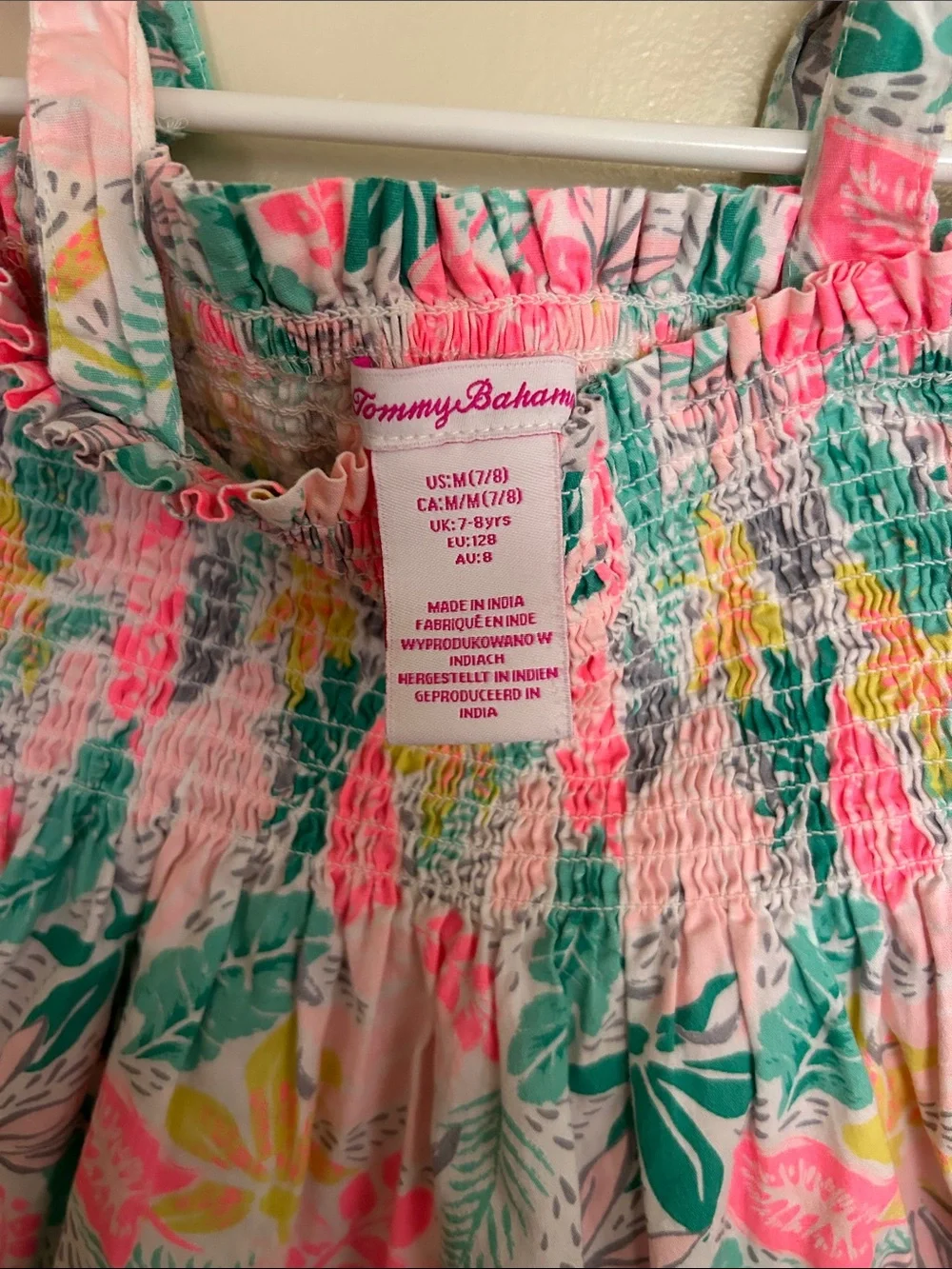Tommy Bahama Pink Tropical Smocked Off-Shoulder Top with Straps